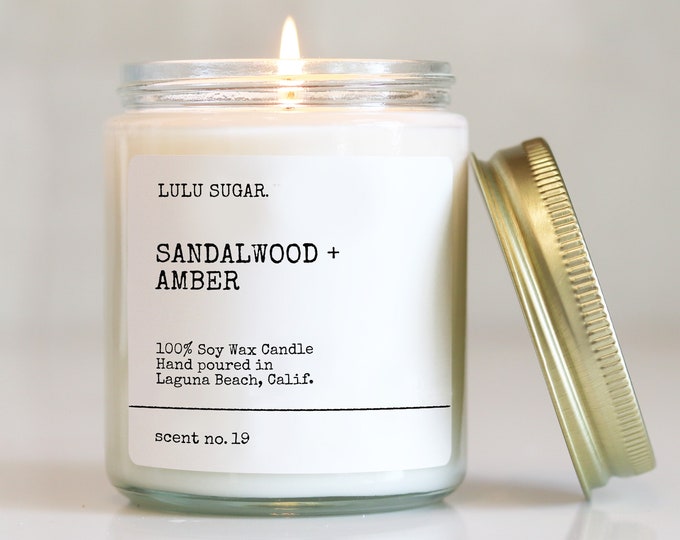 Sandalwood + Amber Scented Candle | Soy Candle |  Woody Scented Candle | Earthy Candle | Sandalwood Scented Candle | Amber Scented Candle