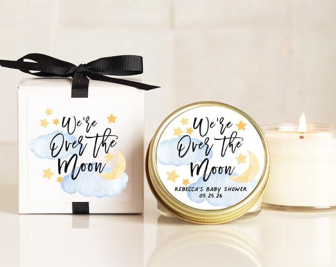 Baby Shower Favor Candles - Over The Moon Label | Over The Moon Shower Favor | Gender Neutral Baby Shower Favors |  Pink or Blue