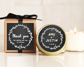 Personalized Wedding Favor Candles: Chalkboard Label, Soy Wax