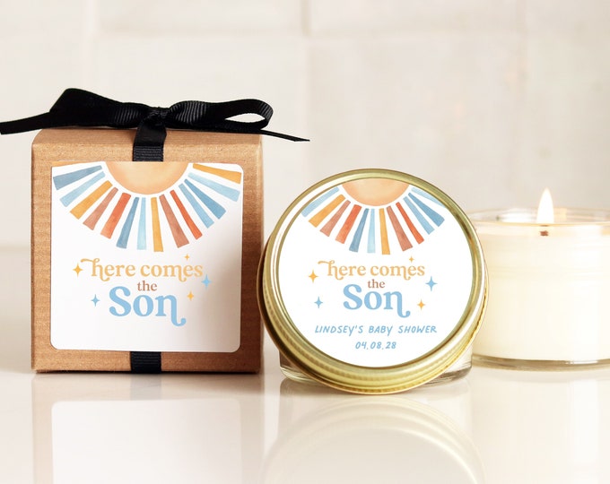 Here Comes the Son Baby Shower Favor Candles - Boy Baby Shower Favors - Personalized Baby Shower Favors | Baby Shower Candles