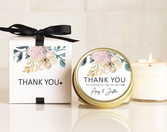 Wedding Favor Candles - Natural Floral Thank You Label Design - Personalized Wedding Favors | Soy Candle Favor | Floral Wedding Favors