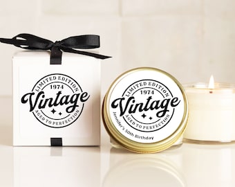 50th Birthday Party Favors - Vintage Aged to Perfection Soy Candle Favor | Milestone Birthday Adult Party Favor | Birthday Favor | ANY Age