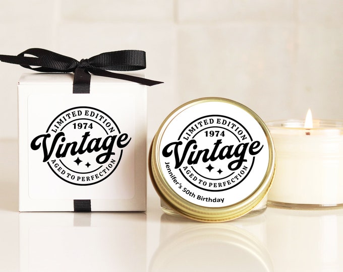 50th Birthday Party Favors - Vintage Aged to Perfection Soy Candle Favor | Milestone Birthday Adult Party Favor | Birthday Favor | ANY Age