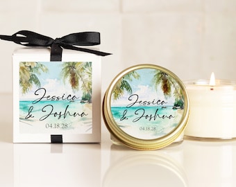 Beach Wedding Favor Candles | Tropical Wedding Favors | Personalized Wedding Favors | Custom Candle Favors | Boxed Wedding Favors