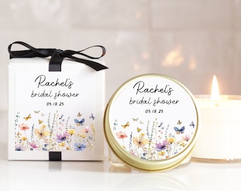 Bridal Shower Favors | Butterflies and Flowers Label Design | Bridal Shower Candles | Personalized Favor Candles | Spring Shower Favors
