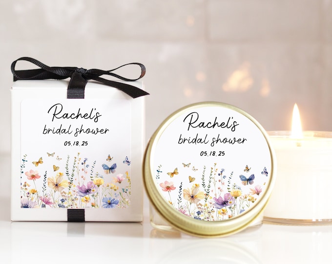 Bridal Shower Favors | Butterflies and Flowers Label Design | Bridal Shower Candles | Personalized Favor Candles | Spring Shower Favors