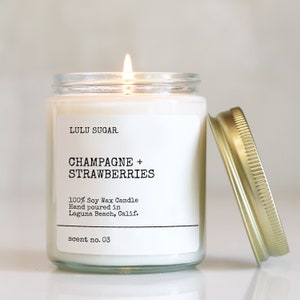 Champagne + Strawberries Scented Soy Candle | Soy Candle Gift | Engagement Gift | Premium Soy Candle | Bridesmaid Gift | Champagne Candle