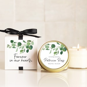 Memorial Service Candles - Eucalyptus Branch Memorial Candles - Personalized Memorial Service Favors | In Memory of Candles | Funeral Candle