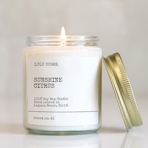 Sunshine Citrus Scented Soy Candle: Orange, Lemon, Grapefruit