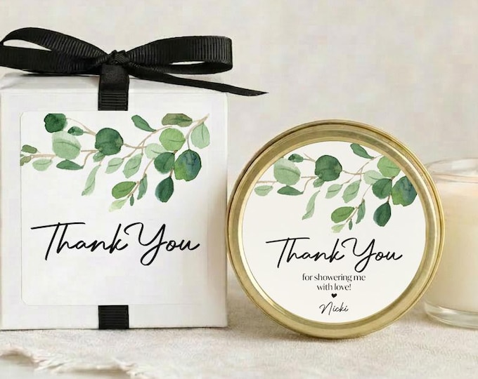 Eucalyptus Bridal Shower Favor Candles: Personalized Soy Wax Candles