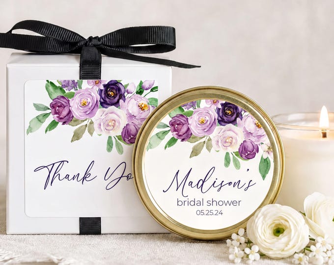 Purple Floral Bridal Shower Favors for Guests Personalized Candle Favor