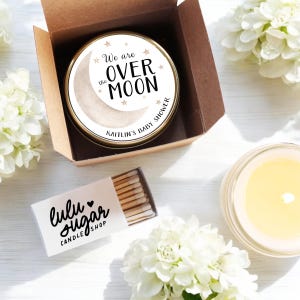 Over the Moon Baby Shower Favor Candles: Personalized Soy Wax