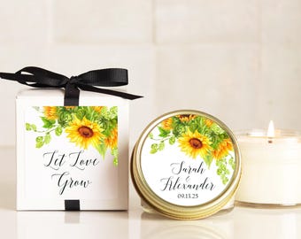 Personalized Sunflower Wedding Favor Candles: Eco-Friendly Soy Wax