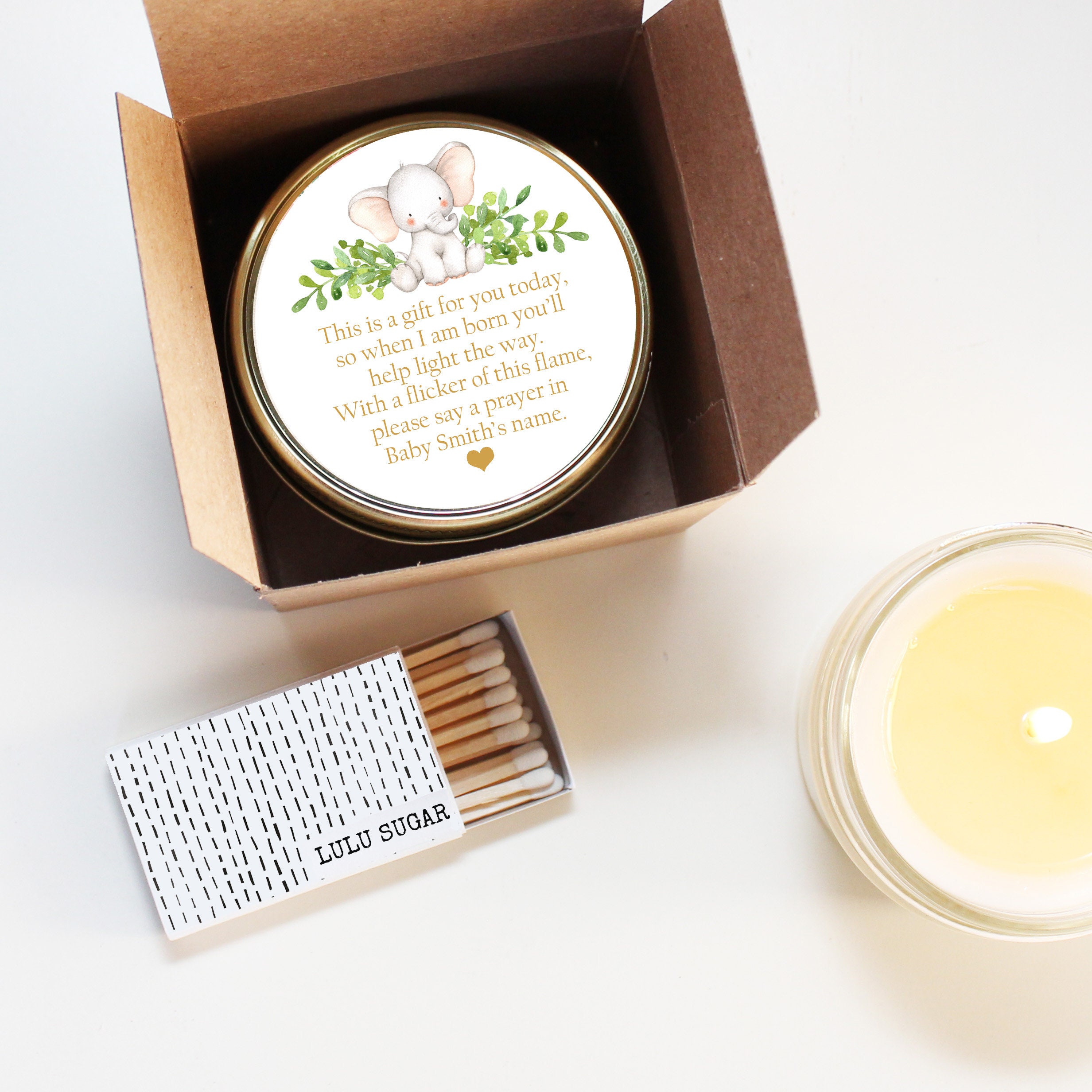 Baby Shower Favor Candles Elephant Prayer Poem Shower Favor Etsy