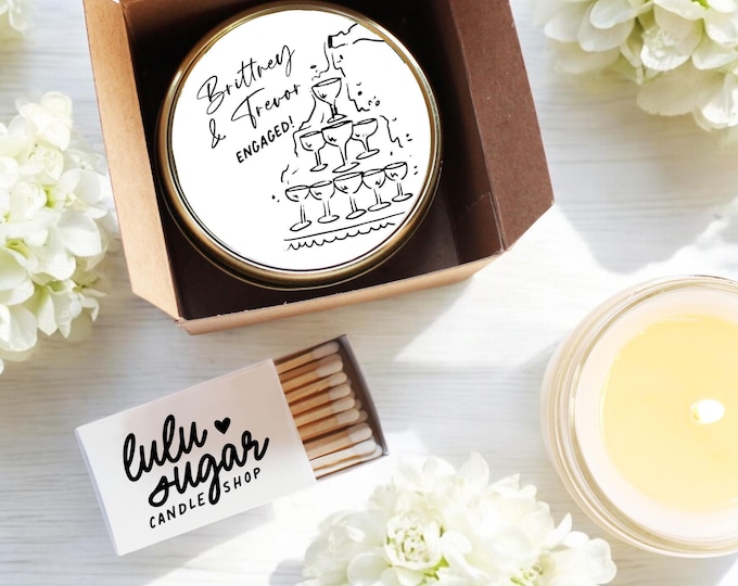 Personalized Engagement Party Candle Favors: Hand-Poured Soy Wax