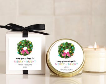Personalized Christmas Candle Favors Holiday Gifts Teachers Neighbors Coworkers