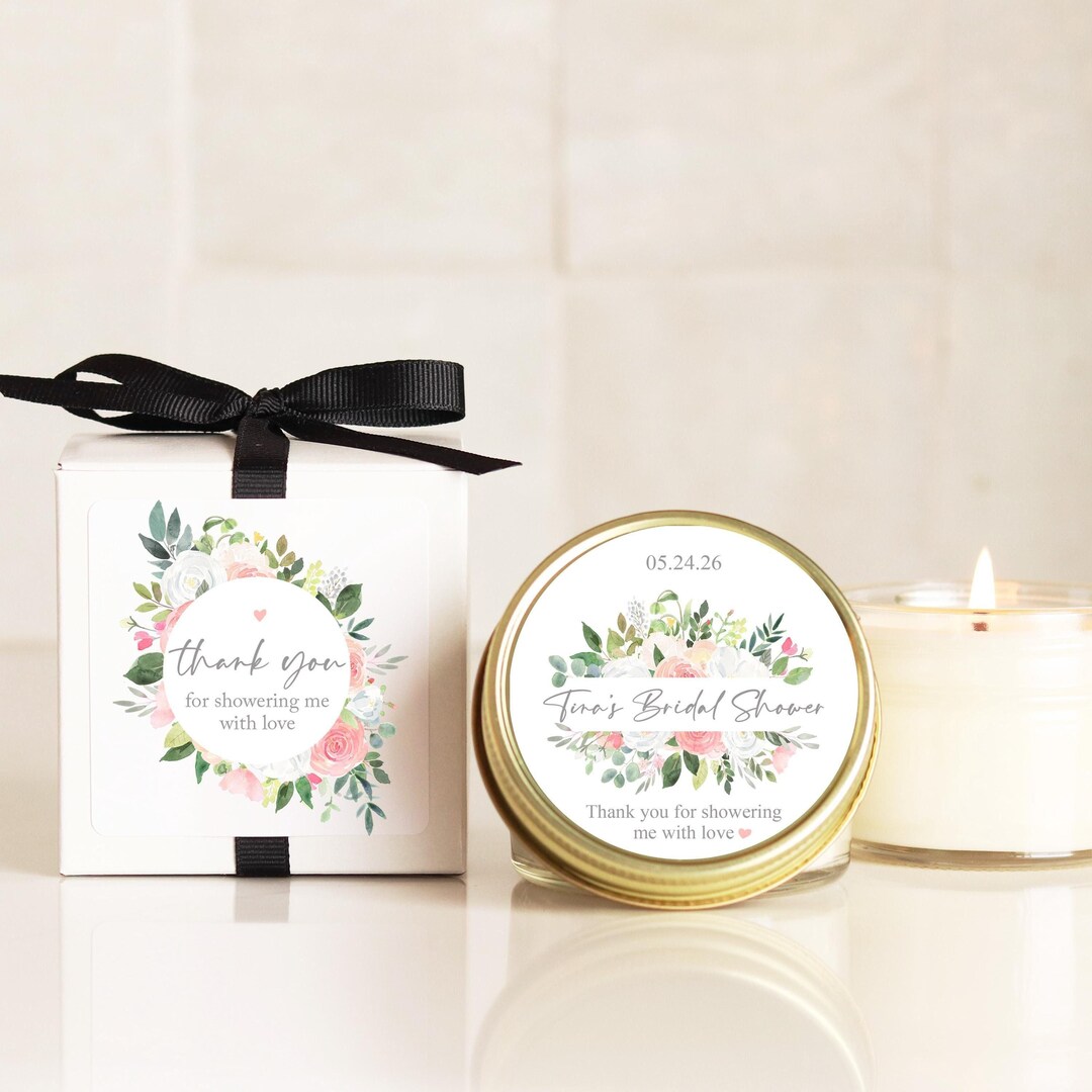 Personalized Bridal Shower Favor Candle: Pink Floral Soy Candle - Etsy