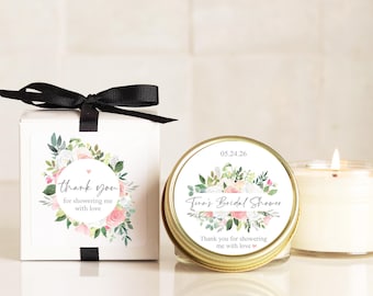 Personalized Bridal Shower Favor Candle: Pink Floral Soy Candle