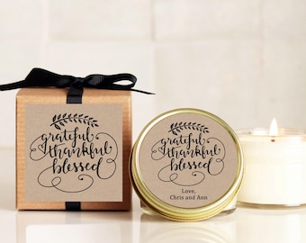 Thanksgiving Candles - Grateful, Thankful, Blessed Design - Thanksgiving Table Favors | Thanksgiving Favors | Fall Candles