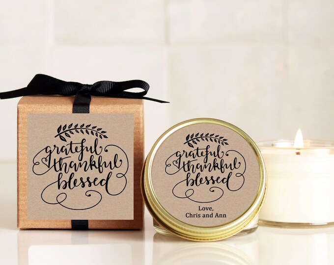 Thanksgiving Candles - Grateful, Thankful, Blessed Design - Thanksgiving Table Favors | Thanksgiving Favors | Fall Candles