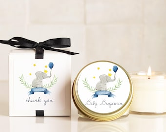 Elephant Baby Shower Favor Candles: Personalized Soy Wax Candles