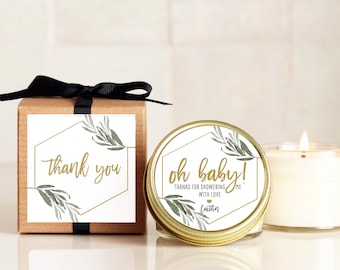 Oh Baby Shower Favors for Guests Personalized Candle Favor Eucalyptus Label