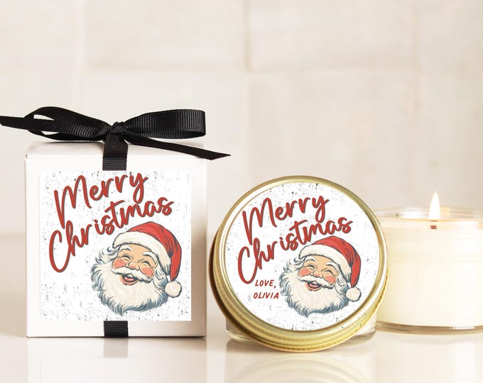 Christmas Candles - Merry Christmas Candles | Santa Candle Gifts | Personalized Candles | Teacher Christmas Gifts | Neighbor Christmas Gifts