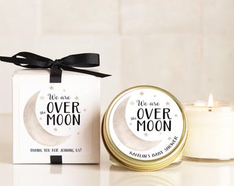 Over the Moon Baby Shower Favors: Personalized Soy Wax Candles