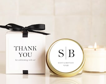 Personalized Wedding Favor Candles: Soy Wax, Monogrammed Label