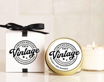 50th Birthday Party Favors: Vintage Soy Candle, Personalized