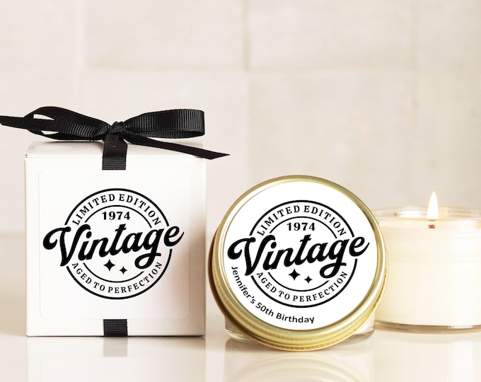 50th Birthday Party Favors: Vintage Soy Candle, Personalized