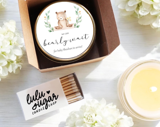 Baby Shower Favor Candles - Bearly Wait Baby Shower Label | Teddy Bear Baby Shower Favors | Neutral Baby Shower Favors | Boy Baby Shower