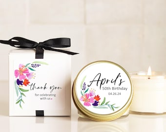 Personalized Birthday Party Favor Candles: Floral Soy Wax Candles