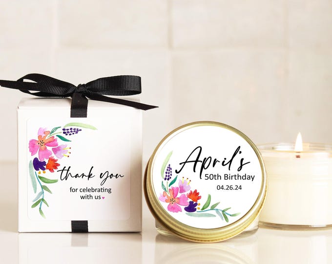 Personalized Birthday Party Favor Candles: Floral Soy Wax Candles