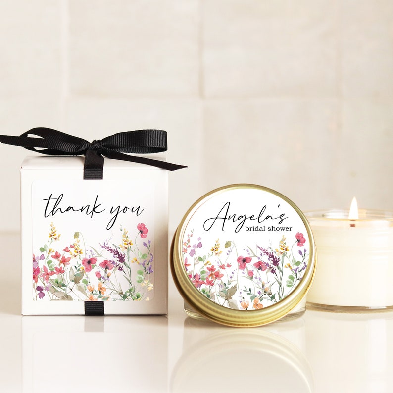 Bridal Shower Favors | Summer Flowers Label Design | Bridal Shower Candles | Personalized Favor Candles | Wildflower Candle Favors