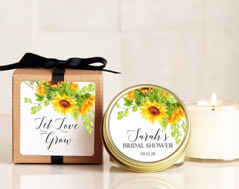 Personalized Sunflower Bridal Shower Favors: Soy Wax Candle