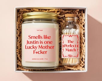 Funny Engagement Gift: Personalized Soy Candle & Match Set