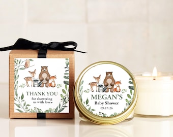 Baby Shower Favor Candles: Woodland Animals - Personalized Labels