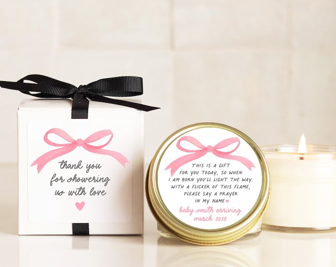 Personalized Prayer Poem Soy Candle - Pink Bow Baby Shower Favor