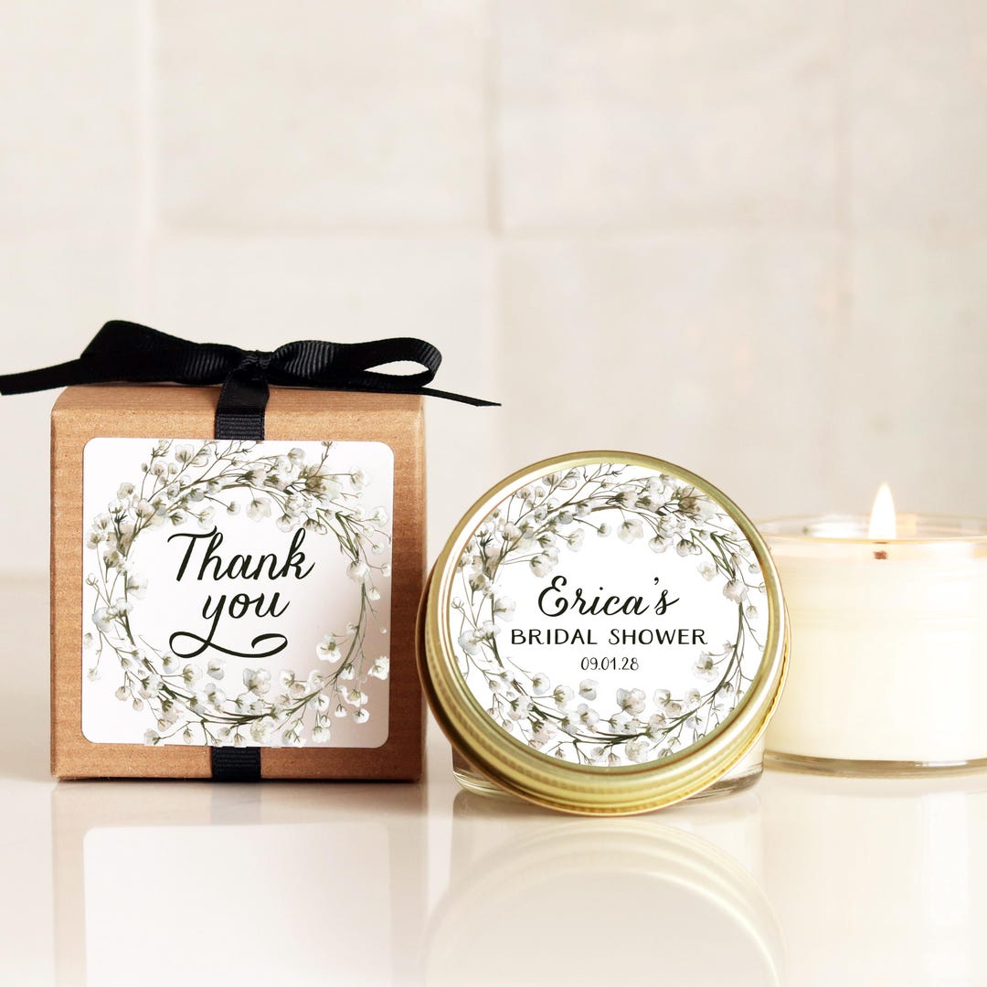 Personalized Bridal Shower Soy Candle Favors: Baby's Breath Design - Etsy