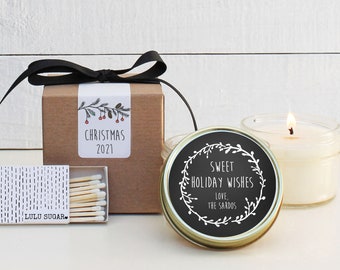 Holiday Candle Favors | Laurel Chalkboard Design | Candle Christmas Gift | Personalized Holiday Gift | Christmas Party Favor - 2022