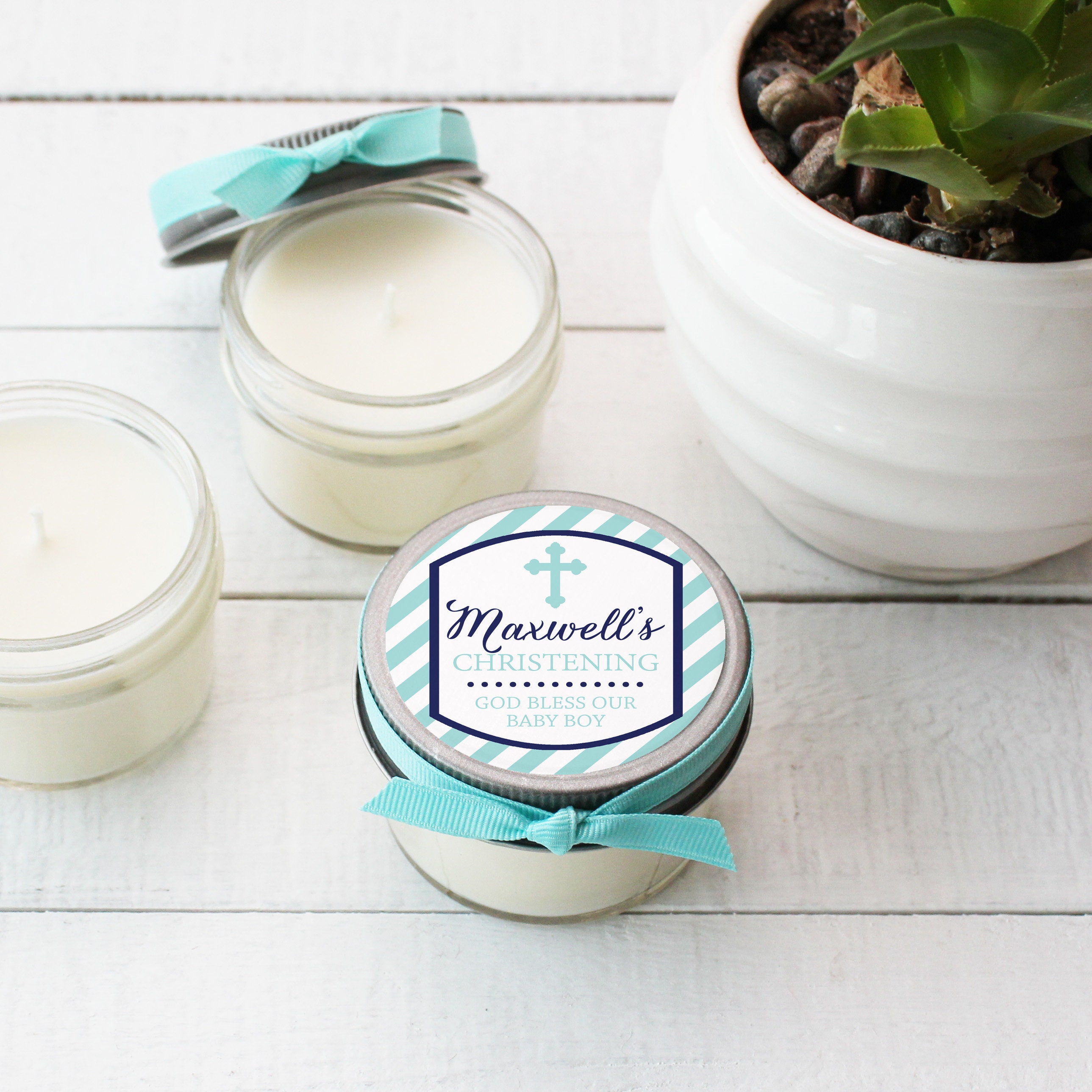 Baptism Favors Baptism Candles Horizontal Stripe Design