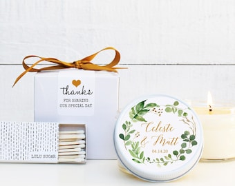 Botanical Wedding Favor Candles: Personalized Soy Candle Favors