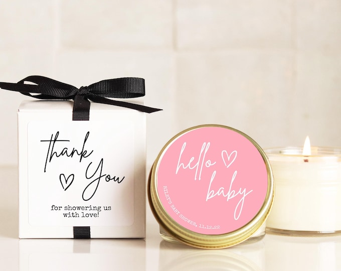 Baby Shower Favor Candles - Hello Baby Label Design - Neutral Baby Shower Favors | Baby Shower Candles | Neutral Baby Shower | ANY Color