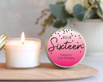Personalized 16th Birthday Party Favors: Soy Candle
