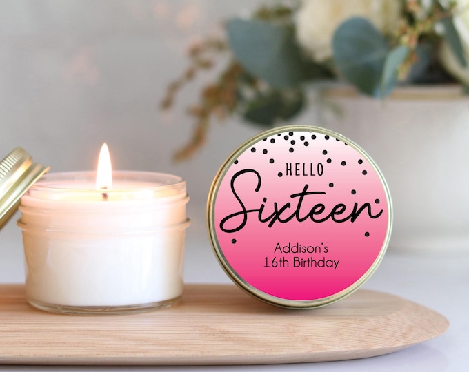 Personalized 16th Birthday Party Favors: Soy Candle