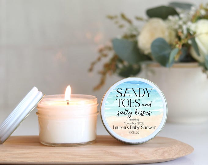 Personalized Baby Shower Favor Candles: Sandy Toes, Soy Wax