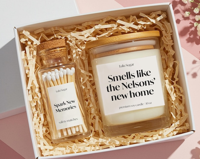 Custom Housewarming Gift for Realtor Closing: New Home Gift Candle Match Set