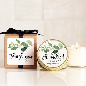 Baby Shower Favor Candles - Oh Baby Greenery Label | Personalized Shower Favors | Baby Shower Candles | Neutral Baby Shower Favor