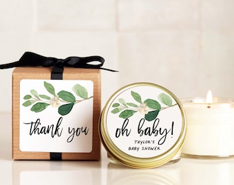 Oh Baby Shower Favors for Guests Personalized Candle Favor Greenery Label Gender Neutral